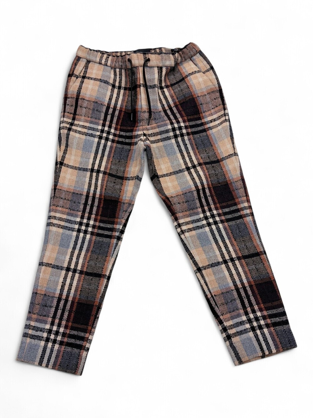 Scotch & Soda Plaid Wool Blend Drawstring Joggers Brown Tan Gray Faye L